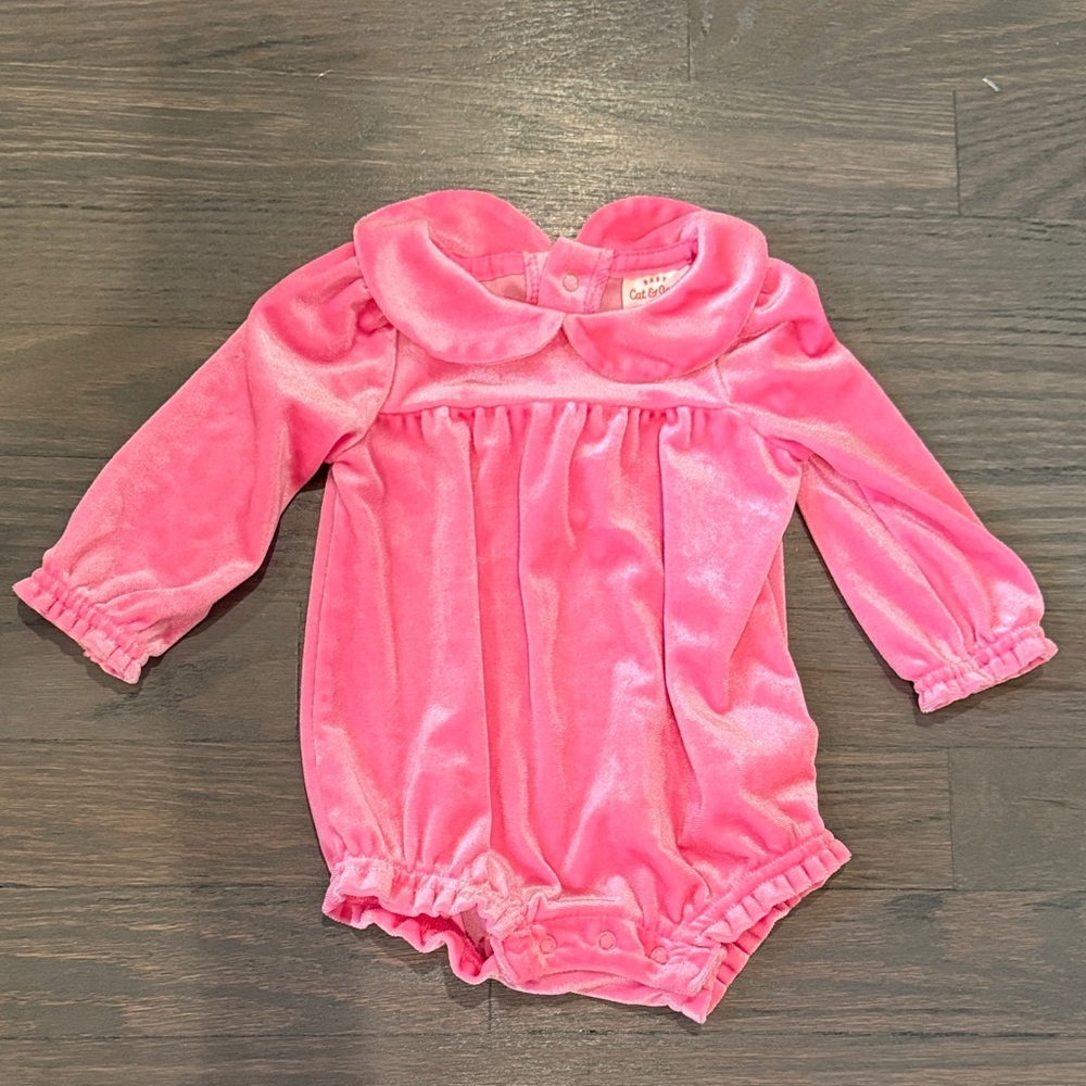Cat & Jack Hot Pink Long Sleeve Velvet Collard Romper